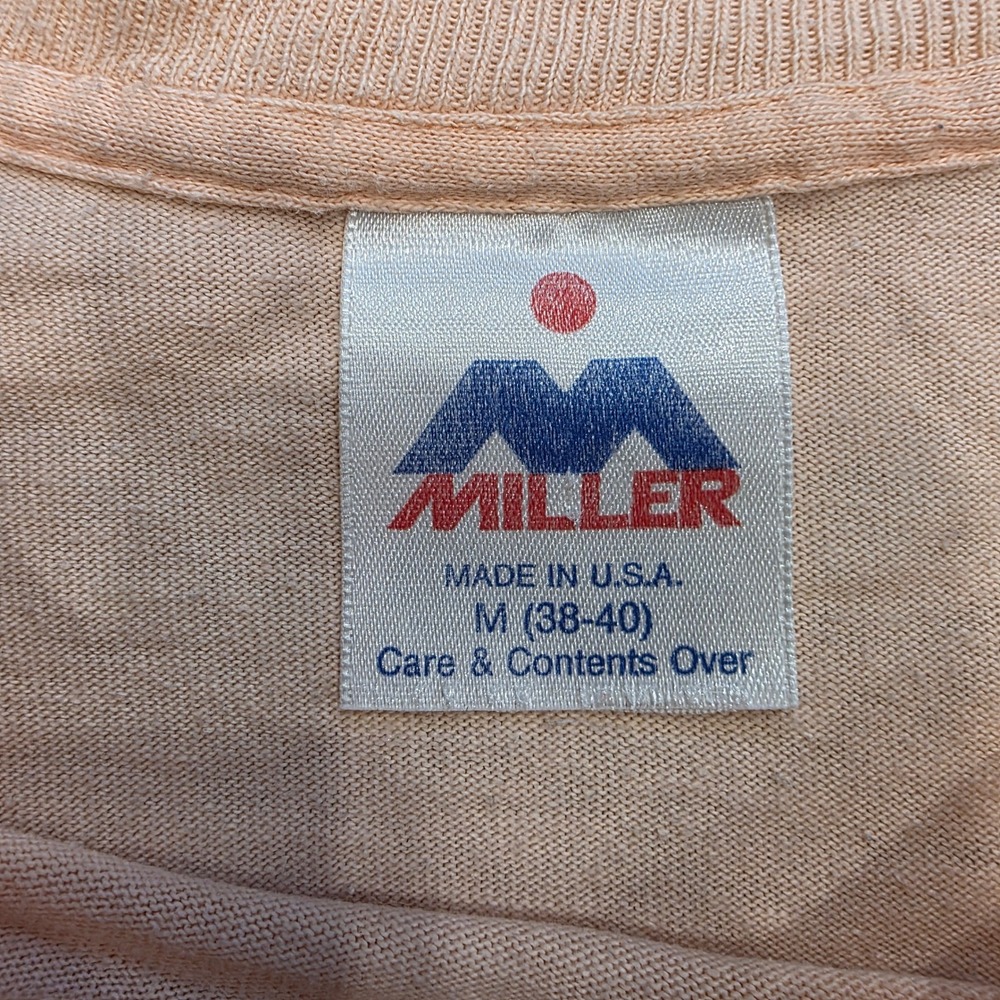 Vintage 80s Miller Sun Your Buns Myrtle Beach Cat TShirt Peach Med Single Stitch - Picture 3 of 9